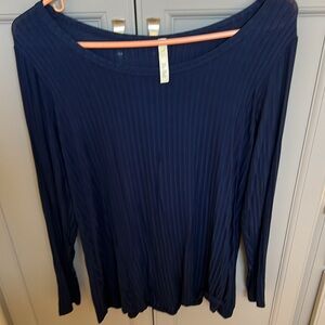Blue Long Sleeve Scoop Neck Ribbed Tunic. Buttons on back. Not functional euc
